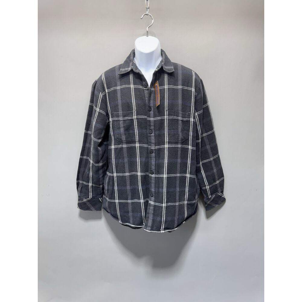 Rugged Point Flannel Shirt Mens Medium Gray Plaid Fleece Lined Button Front